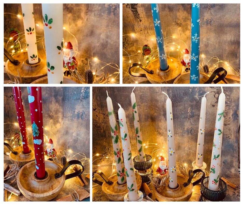 Painting Taper Candles for Christmas